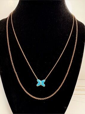 Stacked 18k Plated Necklace with Turquoise Butterfly Pendant.